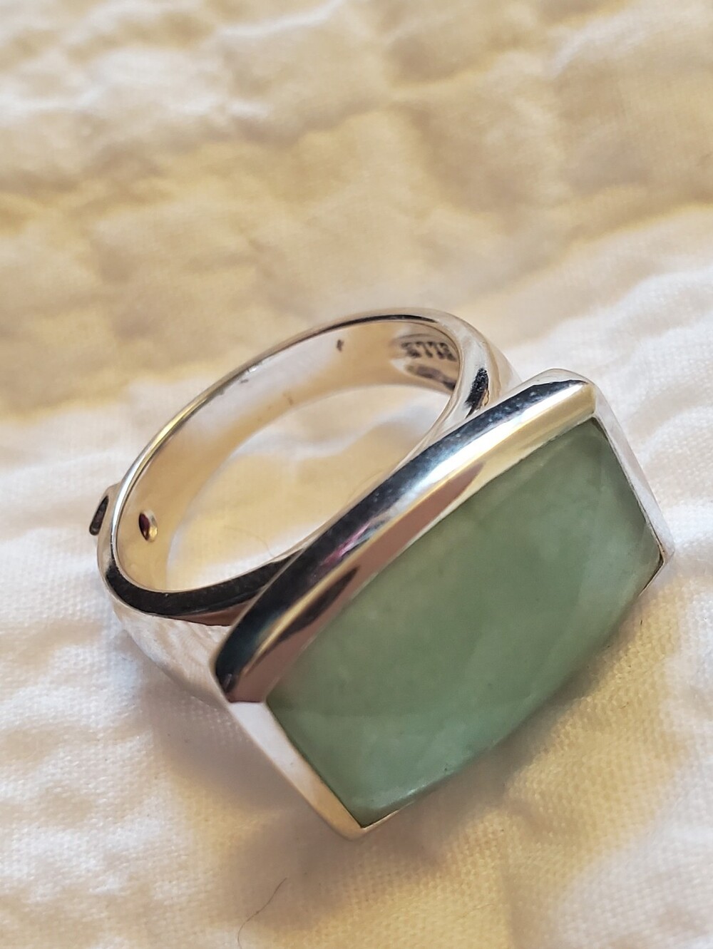 Elle Sterling Silver Green Stone Rectangle Ring - Stamped